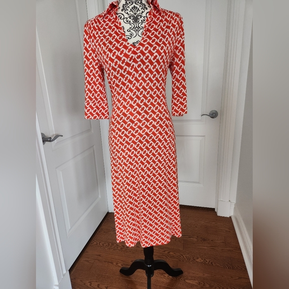DVF Diane von Furstenberg Mid Length Chain Red Dress Size 6 - Picture 4 of 7